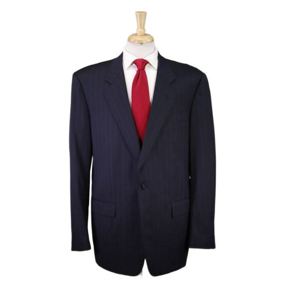 Corneliani Navy Blue Pinstripe Super 100's Wool Suit 90's Style Tall 44XL - Picture 1 of 11